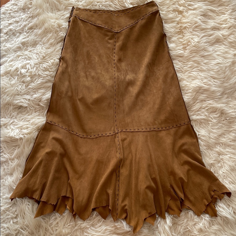 VTG.Easton Pearson Elegant Gold Brown Kid Suede Silk Lining Maxi Skirt - Picture 12 of 12